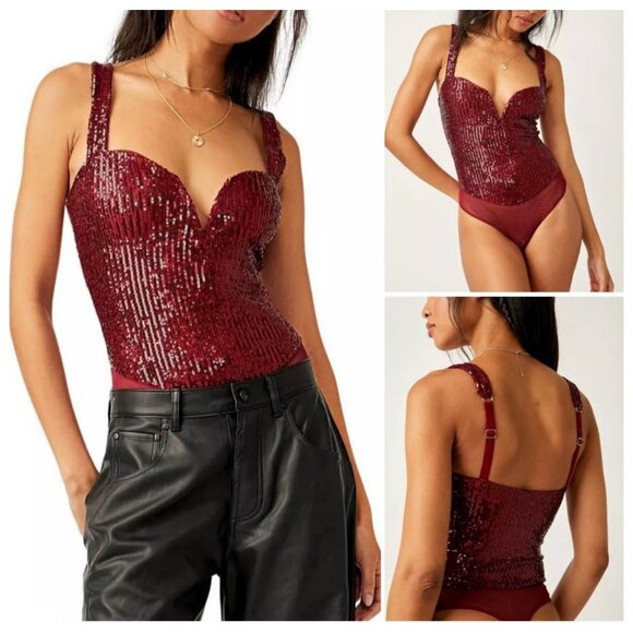Free People Sparks Fly Sequin Body Suit SZ Medium - Picture 1 of 9